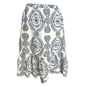 Womens Adiva Embroidered Pull-On White Boho Ruffle Hem Skirt - Sz M